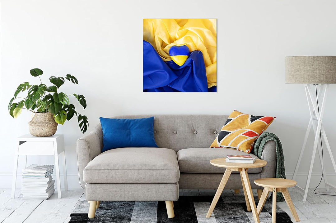Herz mit Ukraine Flagge als Leinwandbild Quadratisch| Grösse: 70x70 cm | Wandbild | Kunstdruck | fer