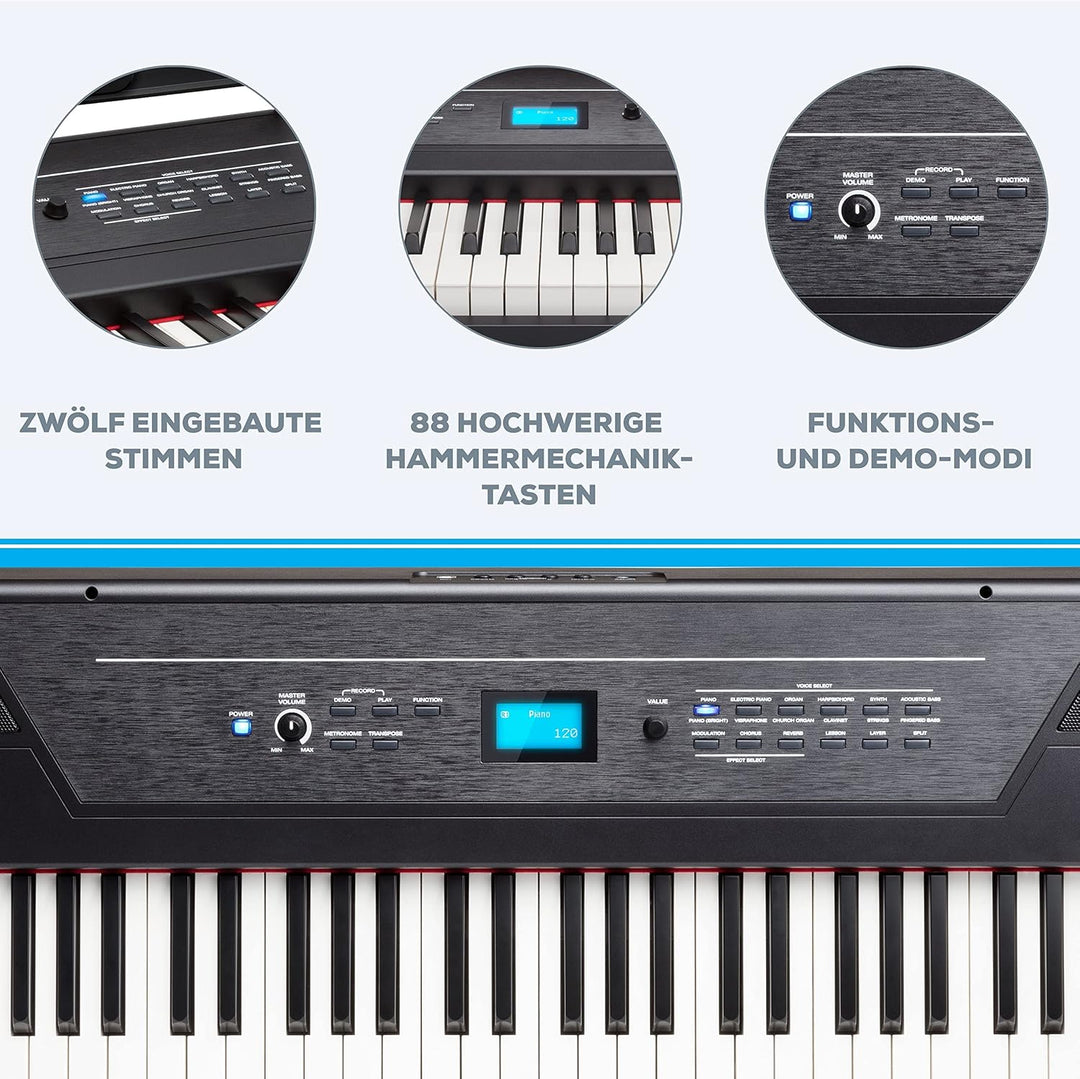 Alesis Recital PRO - Digital Piano/Keyboard mit 88 Hammer Action Keys, 12 Premium Klängen, Kopfhörer