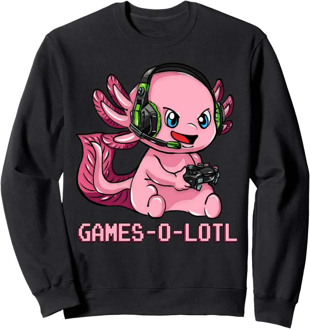 Gamesolotl Axolotl als Gamer mit Headset süsses Anime Kawaii Sweatshirt