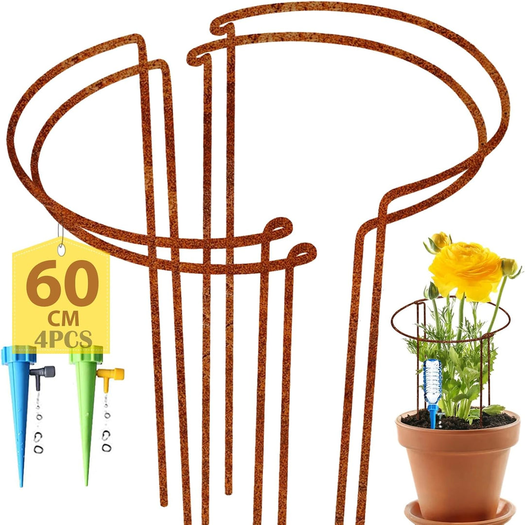 KAZITOO 4 Stück Grosse 60cm hohe Rostige Bogen-Pflanzenstütze, halbrund Rost-Blumenstütz-Ringkäfig-R