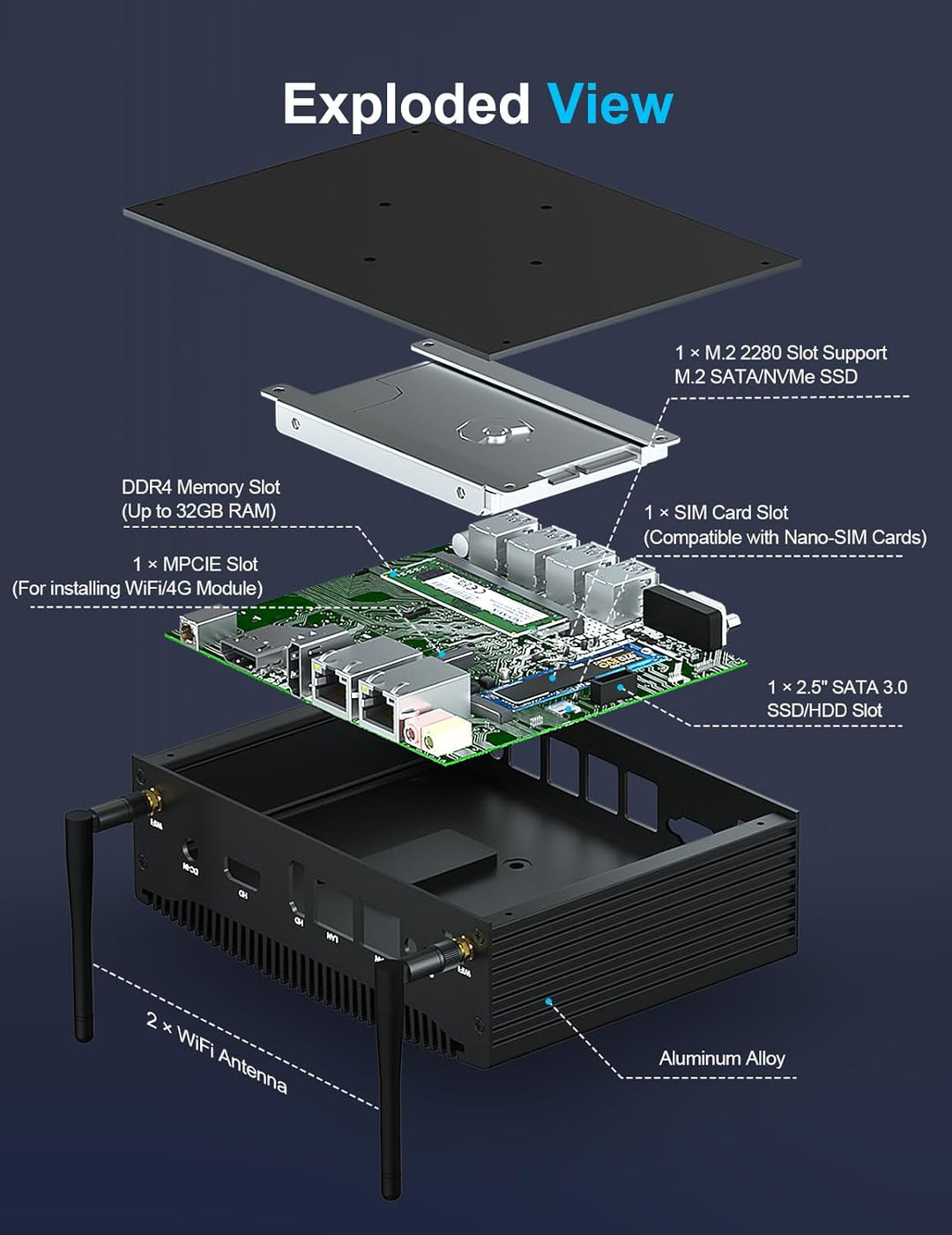 Baieyu Industrial Lüfterloser Mini Computer Core i5-7300U PC Lüfterlos Vorinstalliertes Windows 10 P