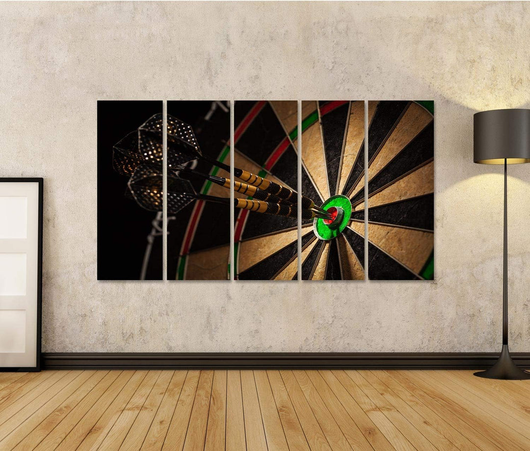 islandburner Bild auf Leinwand Drei Darts Bulls Eye Close Up Hobbyraum Dart Bilder Wandbilder Poster