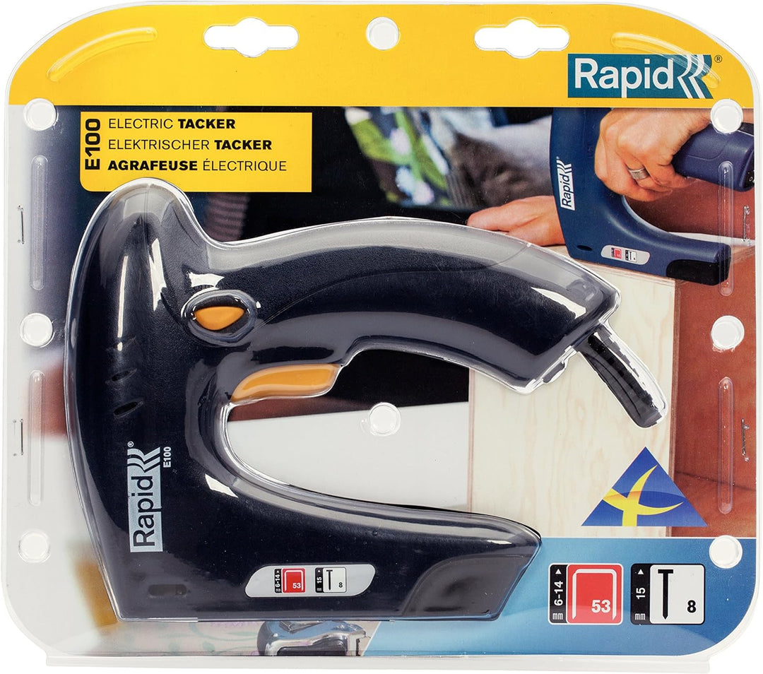 Rapid Elektrotacker E100, Tacker für Holz und Stoffe, Leicht, für Klammern Typ 53, 6-14mm und Nägel