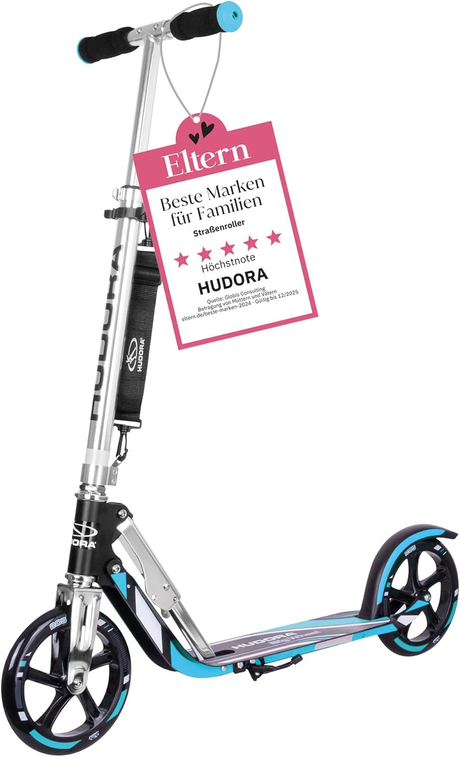 HUDORA BigWheel 205 Scooter - Stabiler Aluminium-Roller - Höhenjustierbarer & zusammenklappbarer Cit