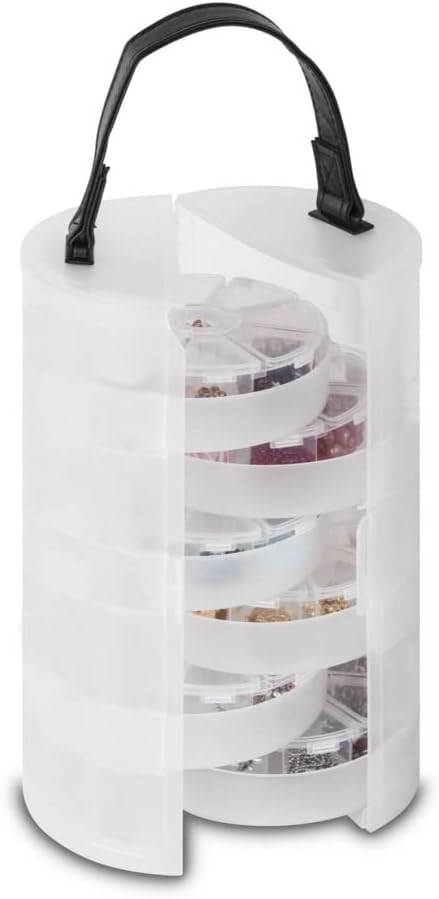 Rayher 39499000 Sortierbox, für Kleinteile, rund, ø 13cm, mit Tragegriff, transparent, für Bügelperl