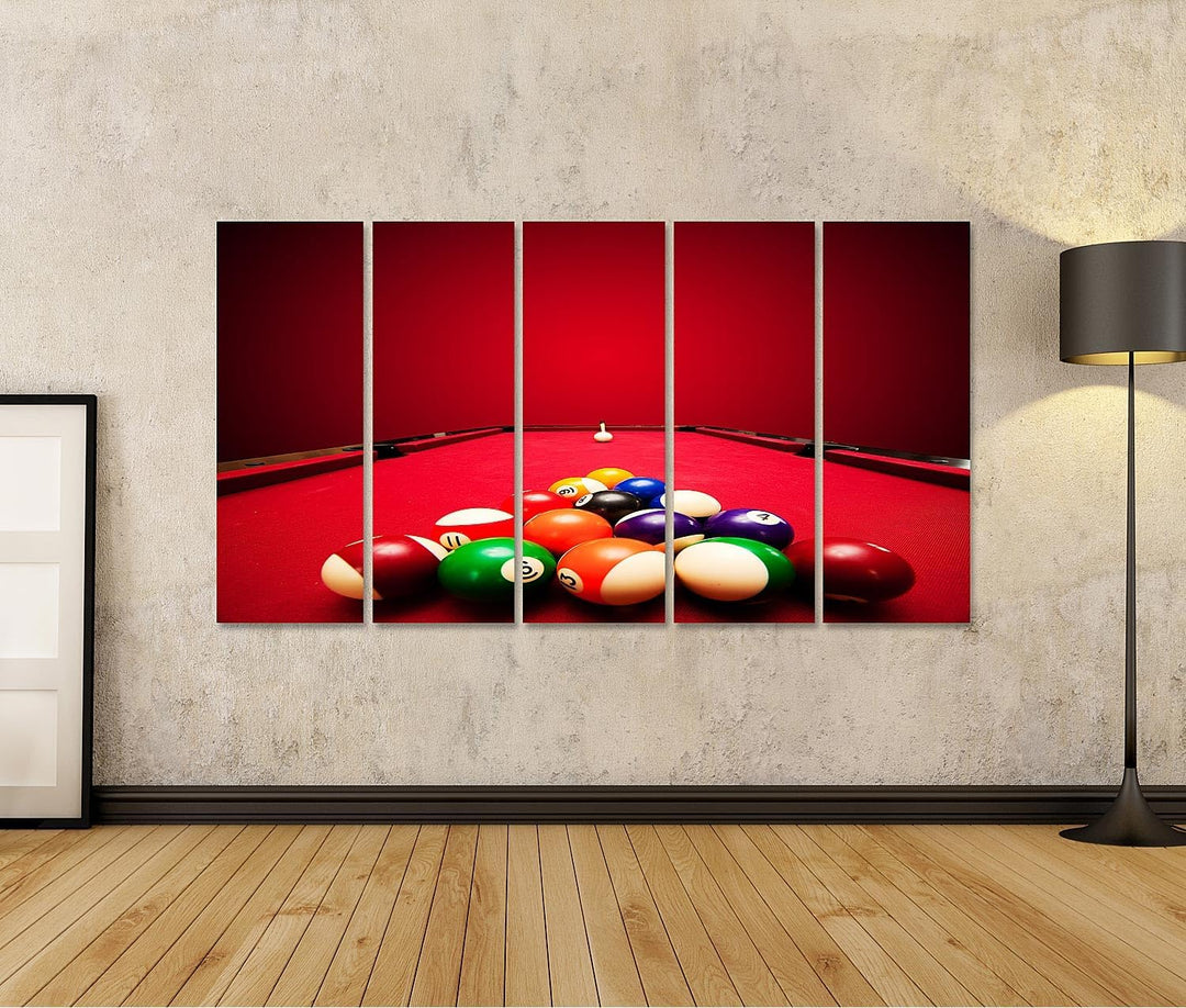 islandburner Bild auf Leinwand Billardkugeln In Dreieck Auf Rotem Billardtisch Bilder Wandbilder Pos