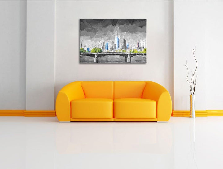 herrliche Skyline von Frankfurt am Main Format: 100x70 auf Leinwand, XXL riesige Bilder fertig gerah