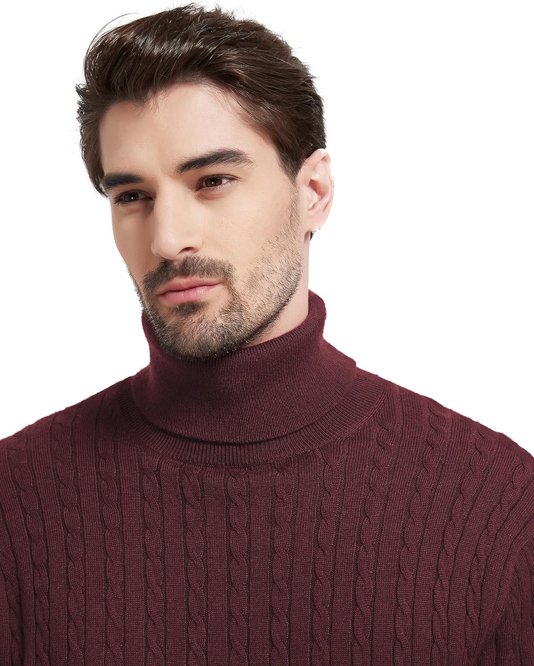 Kallspin Herren Turtleneck Wollmischung Rollkragen Pullover Relaxed Fit Langarm Zopfstrick Jumper, B