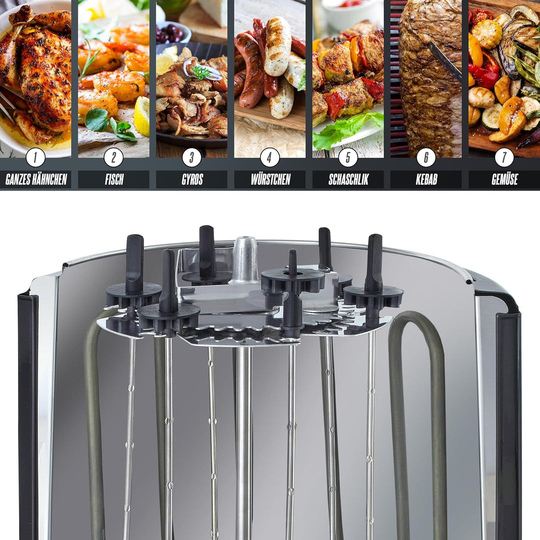HEINRICHS Dönergrill für Zuhause, Schaschlikgrill Rotissiere Hähnchengrill Gyros Kebab, Drehspiess,