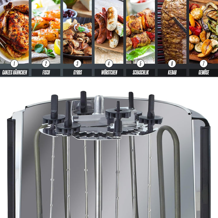 HEINRICHS Dönergrill für Zuhause, Schaschlikgrill Rotissiere Hähnchengrill Gyros Kebab, Drehspiess,