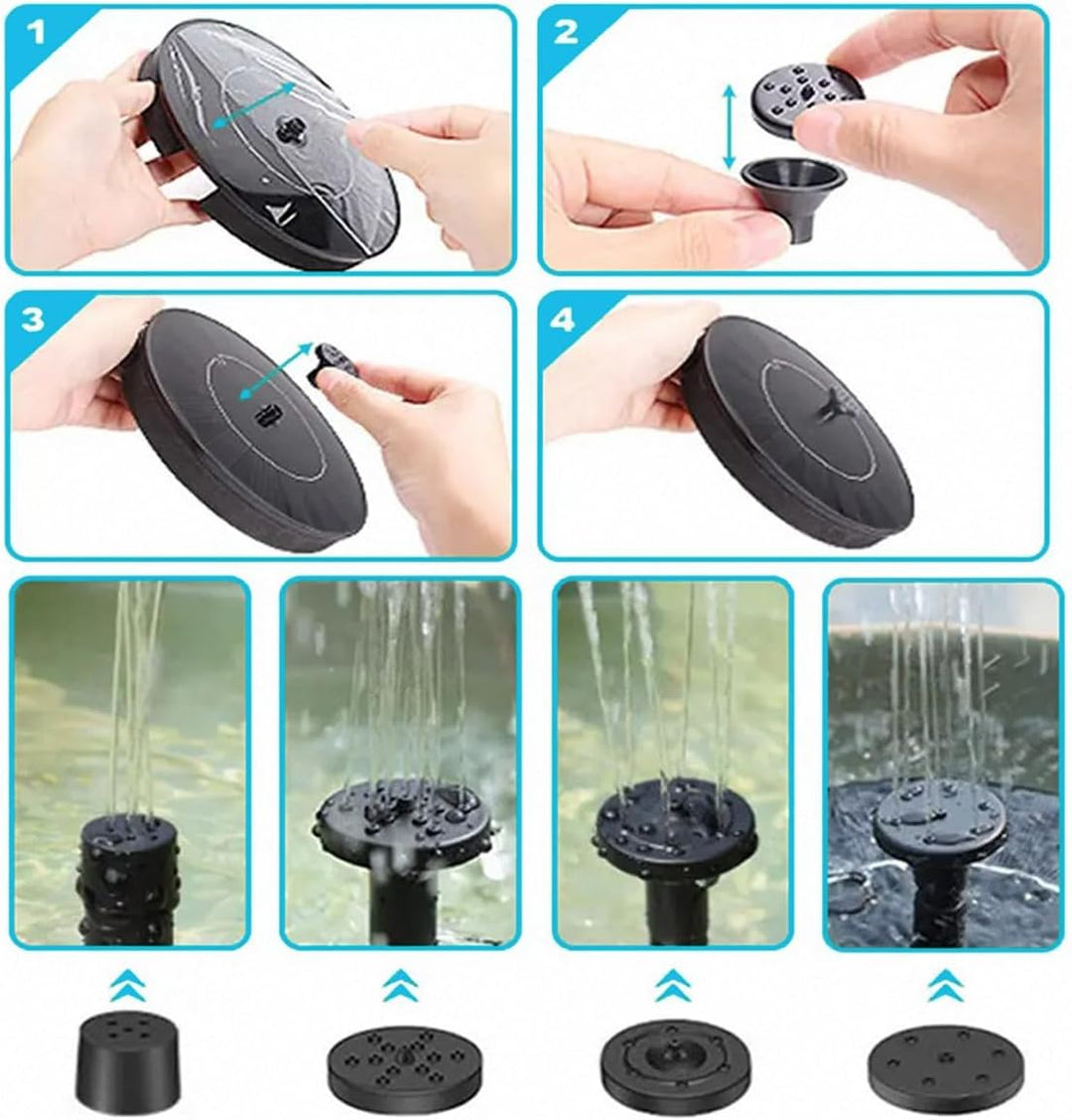 Solarbrunnen Wasser-Fontäne für draussen - 16 cm Schwimmende Solar Wasserpumpe mit 5 wechselbaren Au