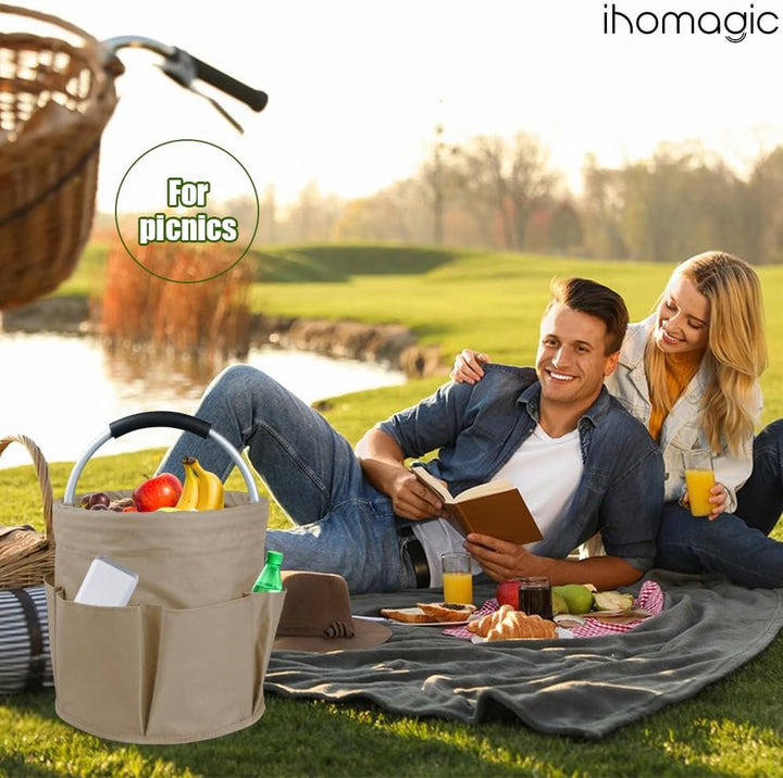 IHOMAGIC Freistehend Werkzeugkorb, Faltbare Aufbewahrungsbox, Gartenwerkzeuge Tasche, 1 Hauptfach mi