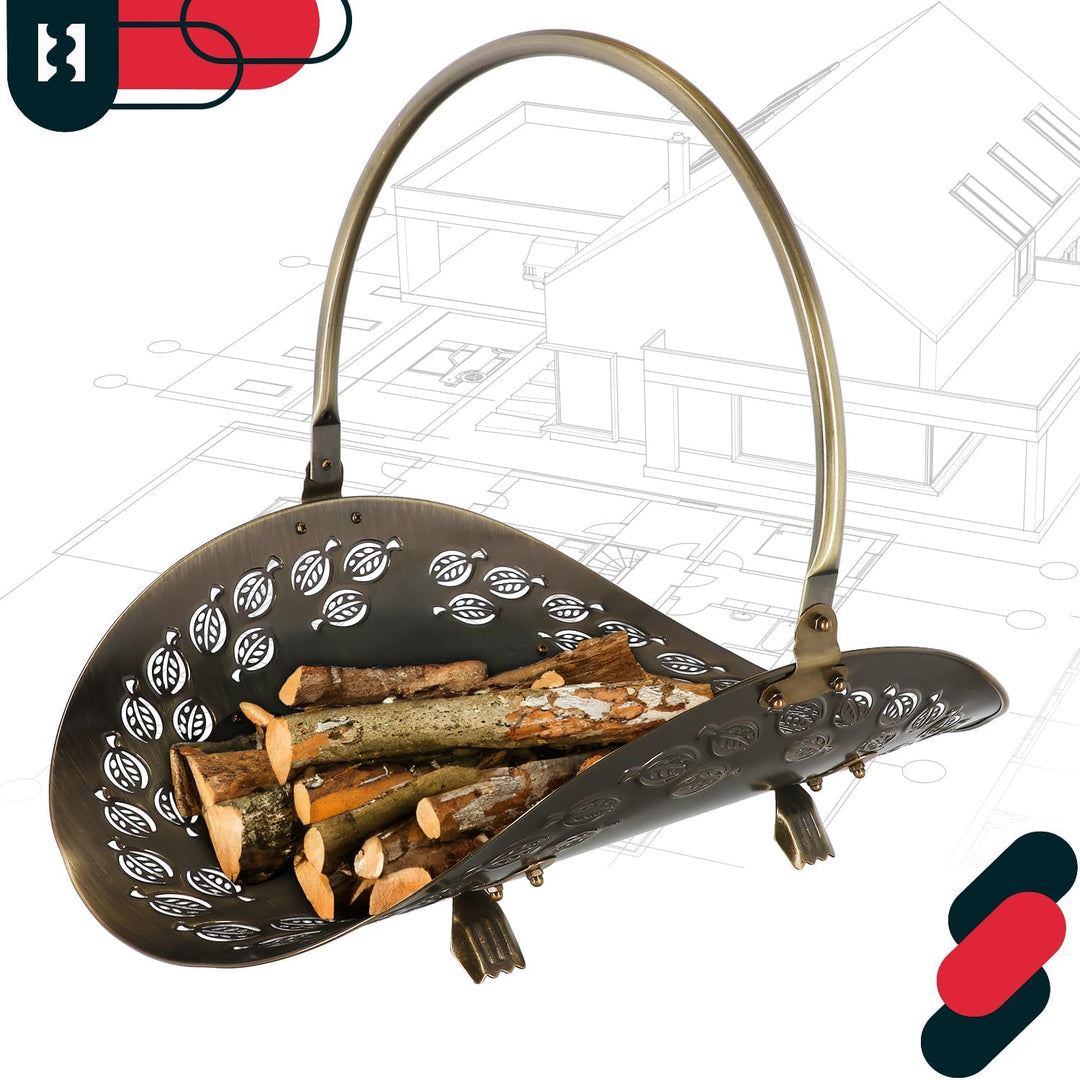KOTARBAU® Kaminholzkorb aus Metall Behälter für Brennholz mit Griff zum Tragen