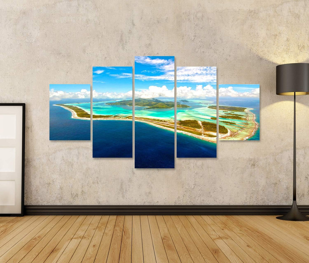 islandburner Bild auf Leinwand Bora Bora Insel Bilder Wandbilder Poster Leinwand 170x80cm - 5 Teile,