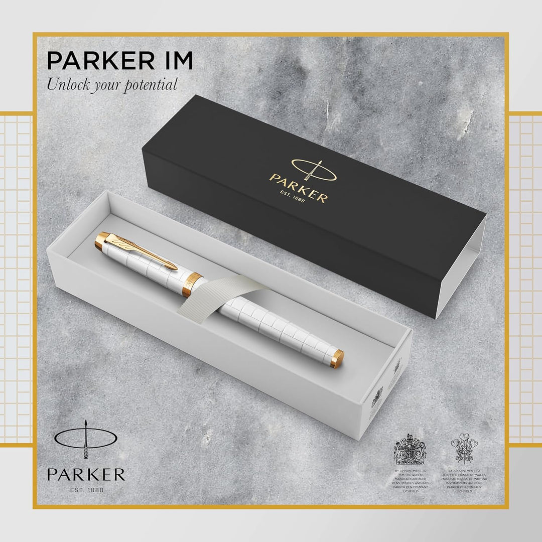Parker IM Füller | Perlfarbene Premium-Lackierung mit goldenen Zierteilen | Füllfederhalter mit fein
