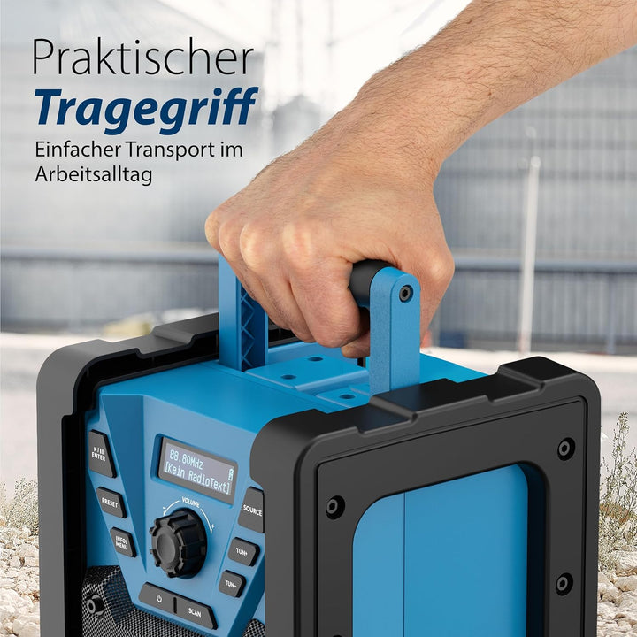 Blaupunkt BSR 300 Baustellenradio mit Akku – Tragbares Radio mit Bluetooth 5.3 robust (AUX-IN, 10 Wa