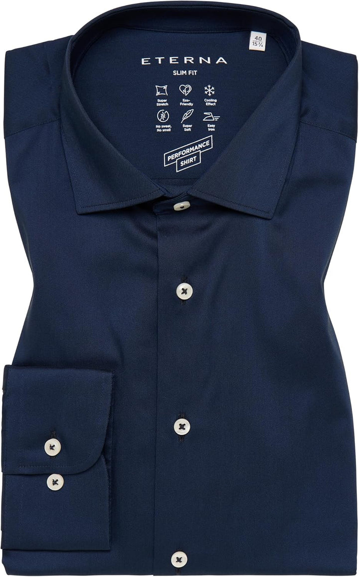 eterna Herren Langarmshirt Slim Fit Performance Shirt Stretch Navy Uni Hemd 38 Nachtblau, 38 Nachtbl