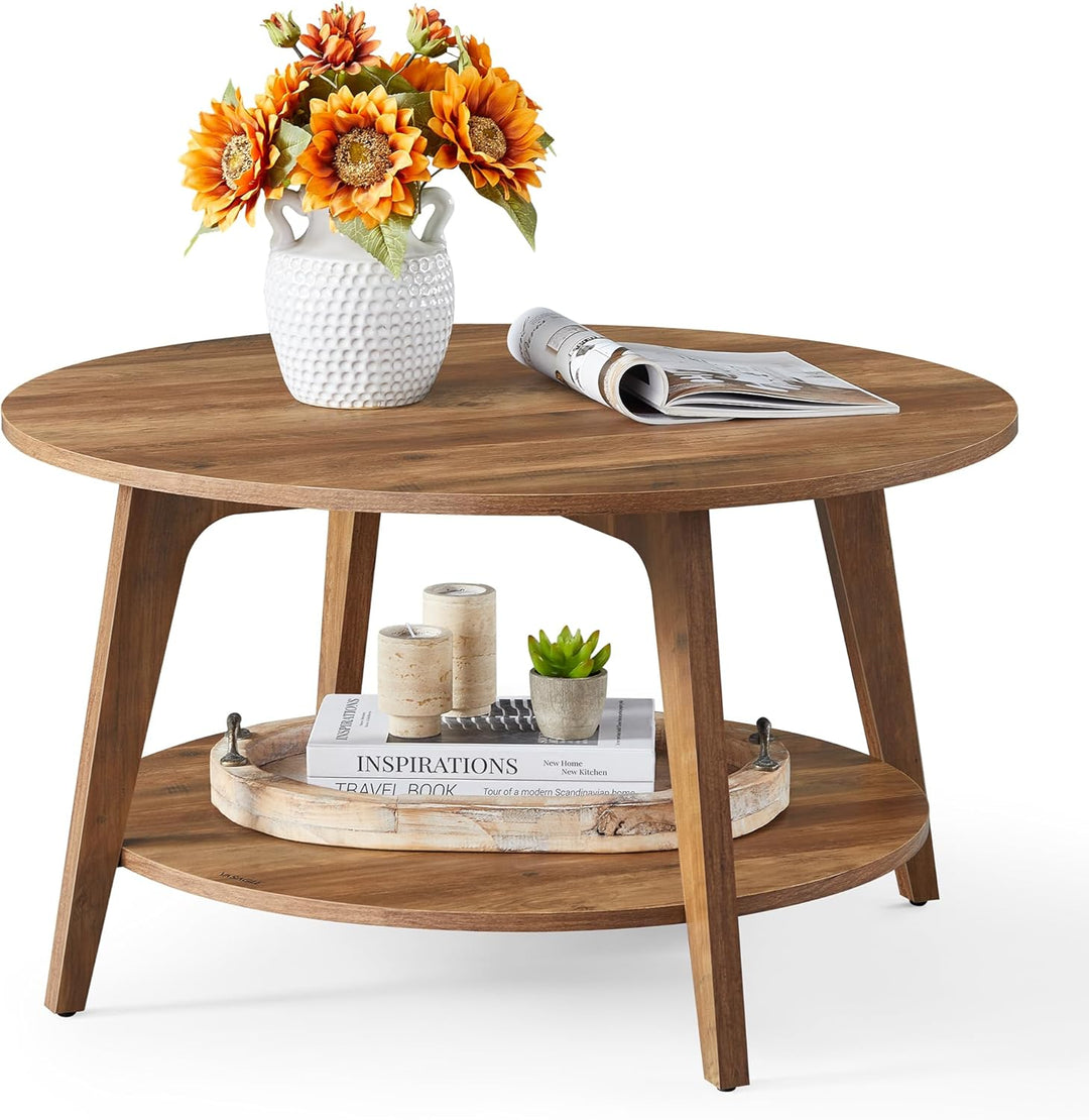 VASAGLE Couchtisch rund, Wohnzimmertisch 2 Ebenen, Kaffeetisch für Wohnzimmer, 80 cm d, 45 cm H, ein