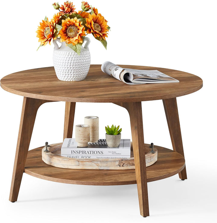 VASAGLE Couchtisch rund, Wohnzimmertisch 2 Ebenen, Kaffeetisch für Wohnzimmer, 80 cm d, 45 cm H, ein