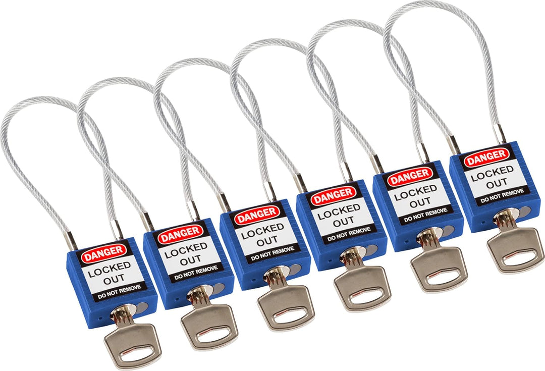 Kompaktes Kabel-Sicherheitsvorhängeschloss, 32mm x 16mm, Blau, 6er-Pack 32mm x 16mm Blau, 32mm x 16m
