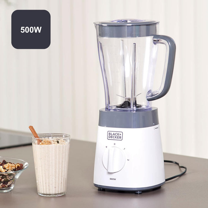 BLACK+DECKER Standmixer | 500W | 2 Geschwindigkeiten | Pulse-Funktion | Glaskrug | 1,5L | Edelstahlm