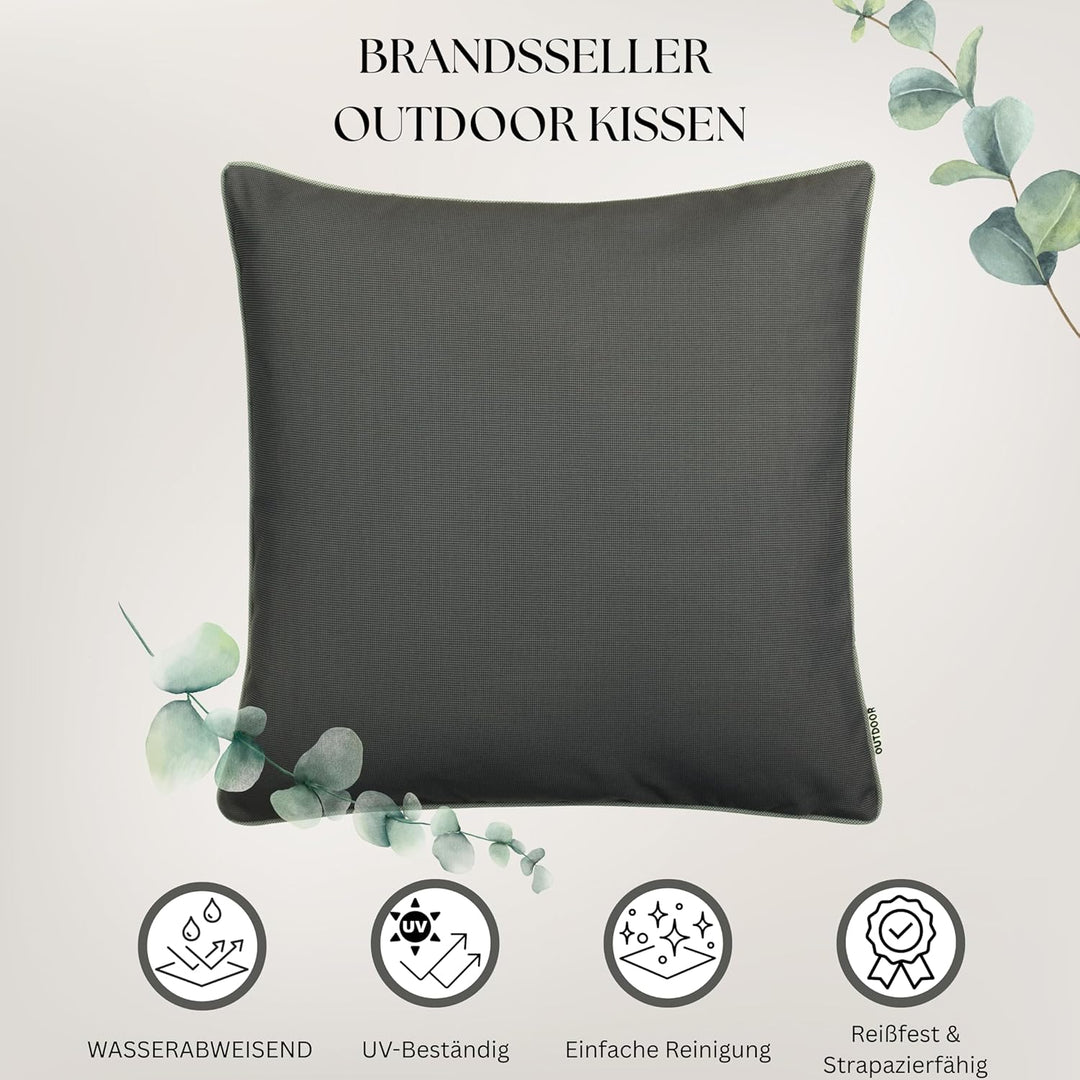 Brandsseller Outdoor Garten Kissen Dekokissen mit Paspel - Garngefärbt Uni Schmutz- und Wasserabweis