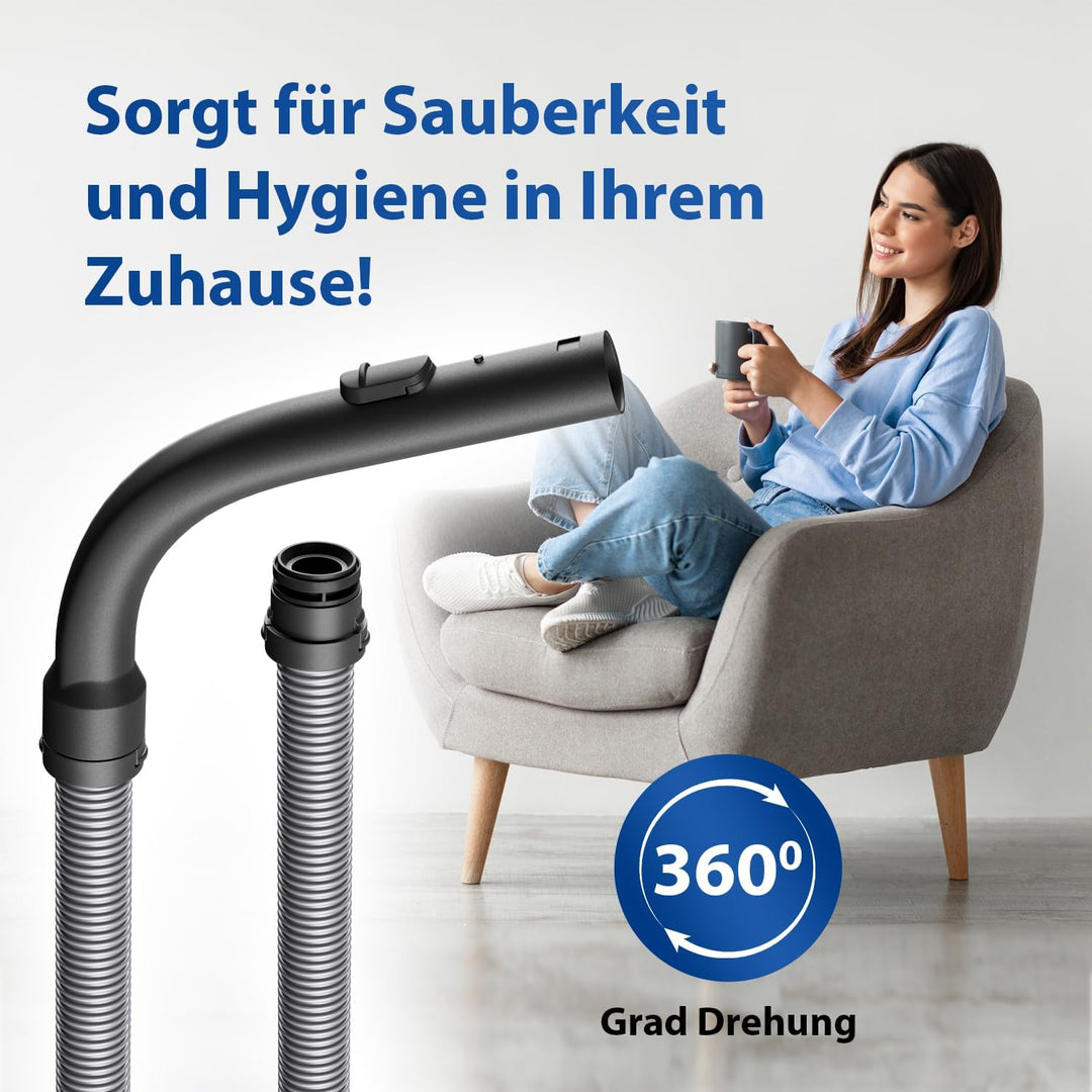 VIOKS Staubsaugerschlauch 1,8m mit Geräteanschluss und Handgriff Ersatz für Miеle Staubsaugerschlauc
