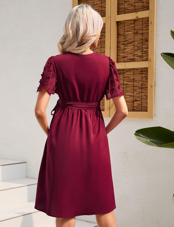 KOJOOIN Damen Umstandskleid Tüll Kurzarm Stillkleid Swiss Dot V-Ausschnitt Schwangere Kleider Mutter