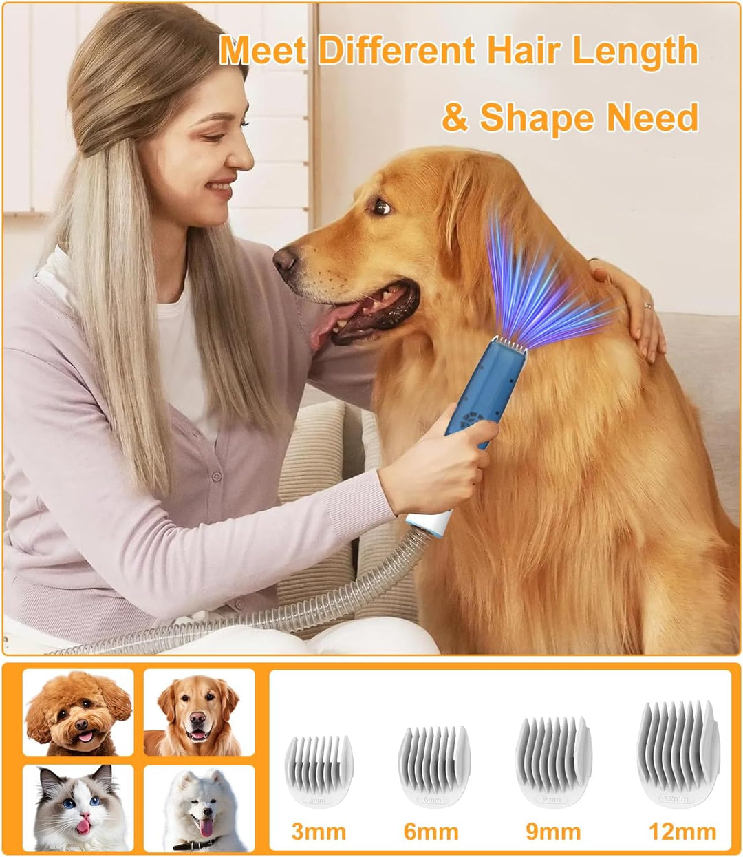 WHDPETS Hundeschermaschine mit Staubsauger, 2L Staubbehälter, Super Saugkraft mit 9000 Pa Saugt 99.9
