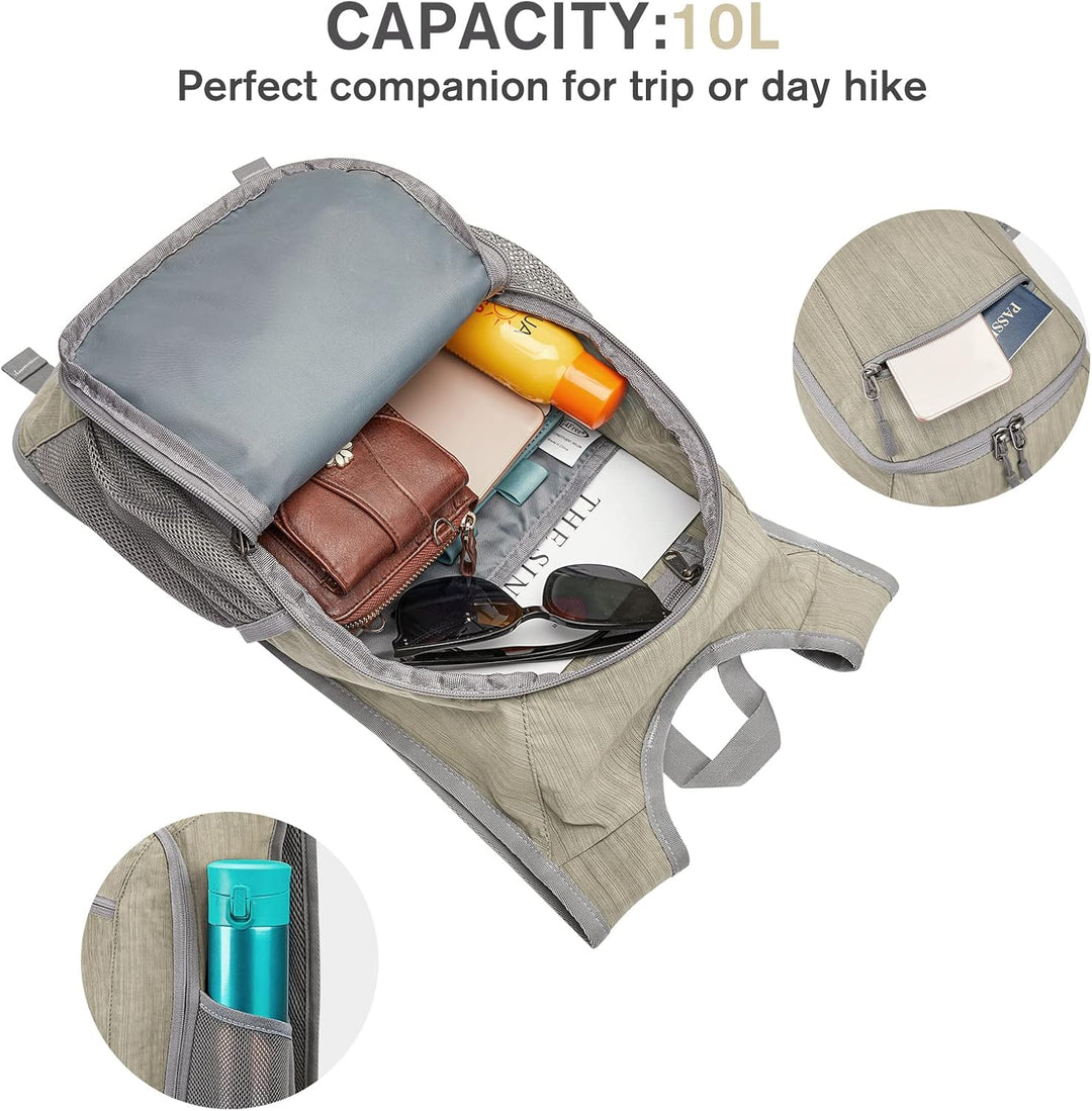 G4Free Kleiner Rucksack 10/15/20L Faltbarer Leichter Wanderrucksack Damen Herren, Beige 10Liters