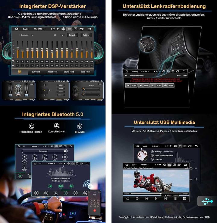 Erisin 8-Kern 4GB RAM 64GB ROM Android 12 Autoradio mit GPS Navigation UnterstĂŒtzt Kabelloses CarPla