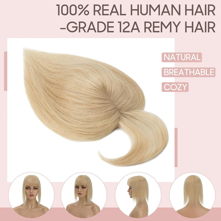 Silk-co Hair Topper Echthaar mit langem Pony, Toupet Damen 10x12cm Basis, Haartopper Echthaar mit Re