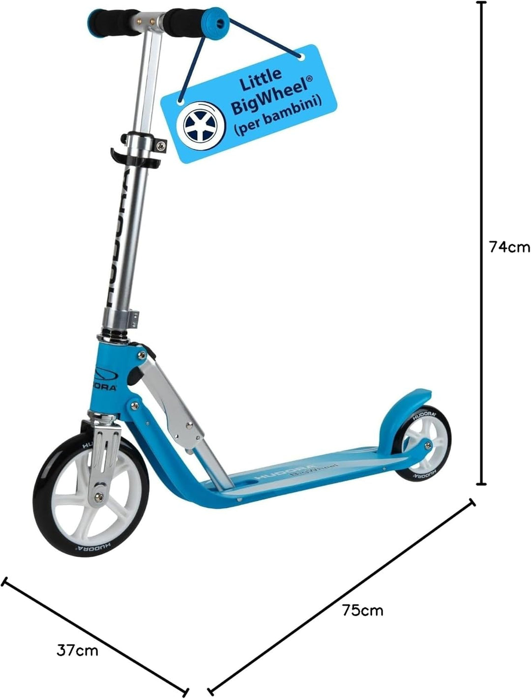 HUDORA Little BigWheel Scooter - Sicherer Aluminium-Roller für Kinder ab 3 Jahren - Höhenverstellbar