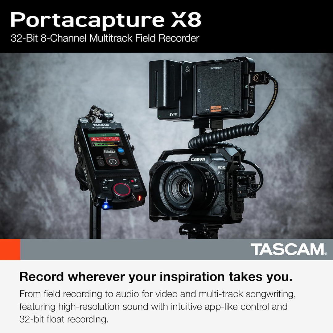 Tascam Portacapture X8 - Portabler 6+2-Spur High-Resolution 32-bit/192-kHz Rekorder, USB2.0, schwarz