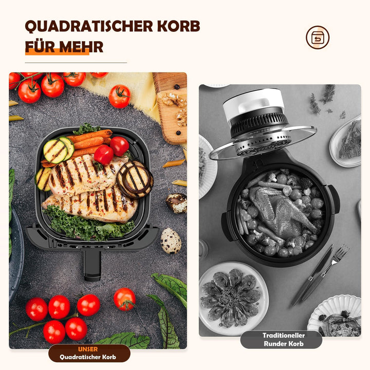 Heissluftfritteuse mit Sichtfenster 8L, Heissluftfritteuse Air Fryer mit Digitalem LED-Touchscreen,