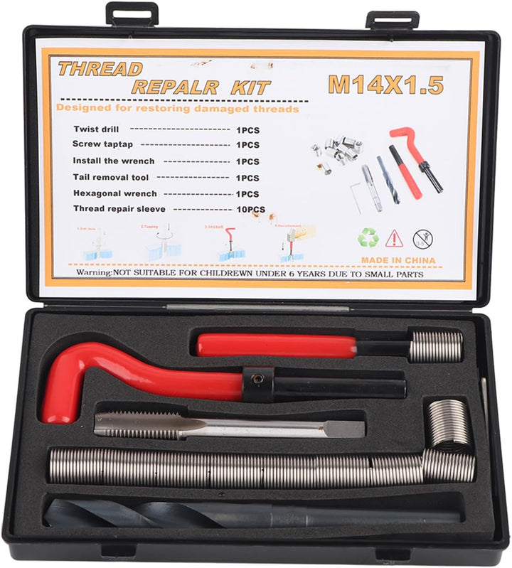 Gewindeschneidsatz, 15 Stück Gewindeeinsätze M14x1,5 Innengewinde Reparaturzubehör Sortiment Kit Boh