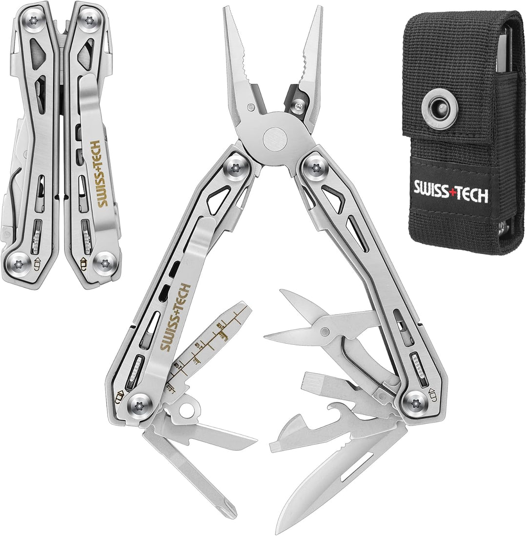 Swiss+Tech Multitool 16 in 1, Multifunktionszange Edelstahl Faltbares Multifunkstionswerkzeug Multif