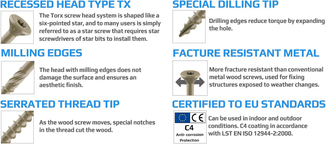4.5mm Holzschrauben Selbstschneidende Universalschraube aus Kohlenstoffstahl Torx mit Hohem Korrosio