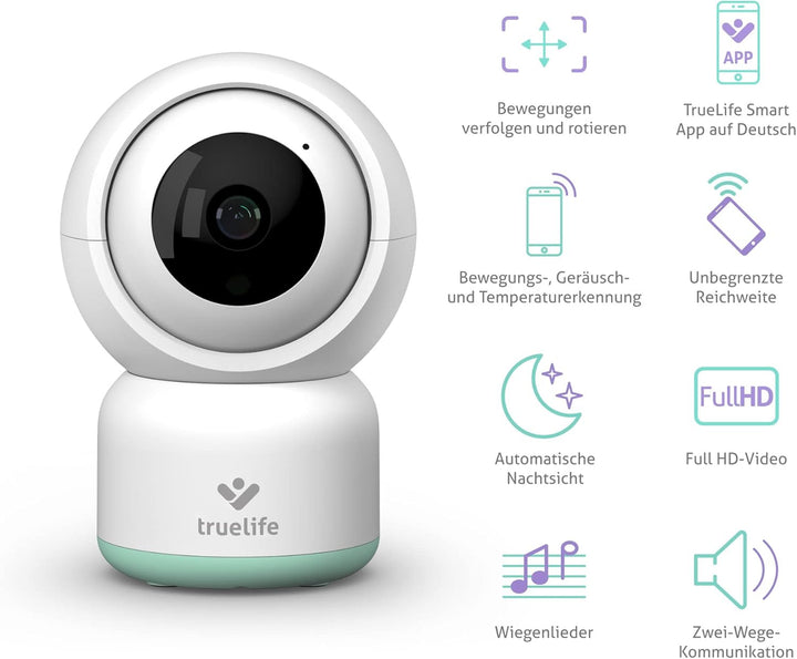 TrueLife NannyCam R3 Smart Überwachungskamera Innen, FullHD-Auflösung Kamera, Babyphone mit Kamera m