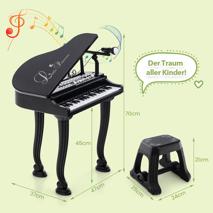 COSTWAY Kinder Keyboard mit 37 Tasten & Hocker, elektronische Klaviertastatur tragbar mit Mikrofon,