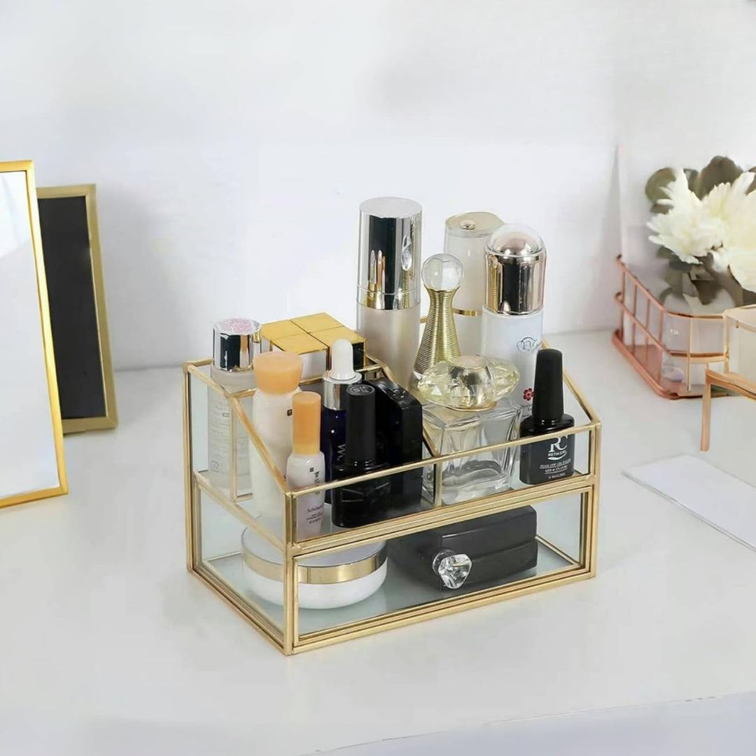 SLHEQING Makeup Organizer mit Schubladen Kosmetik-Organizer Schmink Aufbewahrung Gold, Desktop Stora