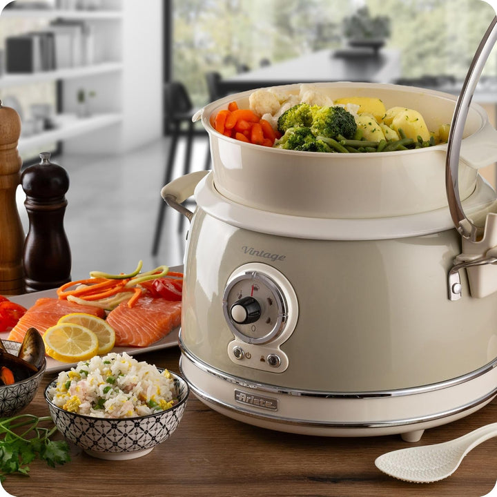 Ariete 2904 Reiskocher Rice Cooker Slow Cooker Dampfgarer Vintage Line 3,5 L Antihaft-Keramikbeschic