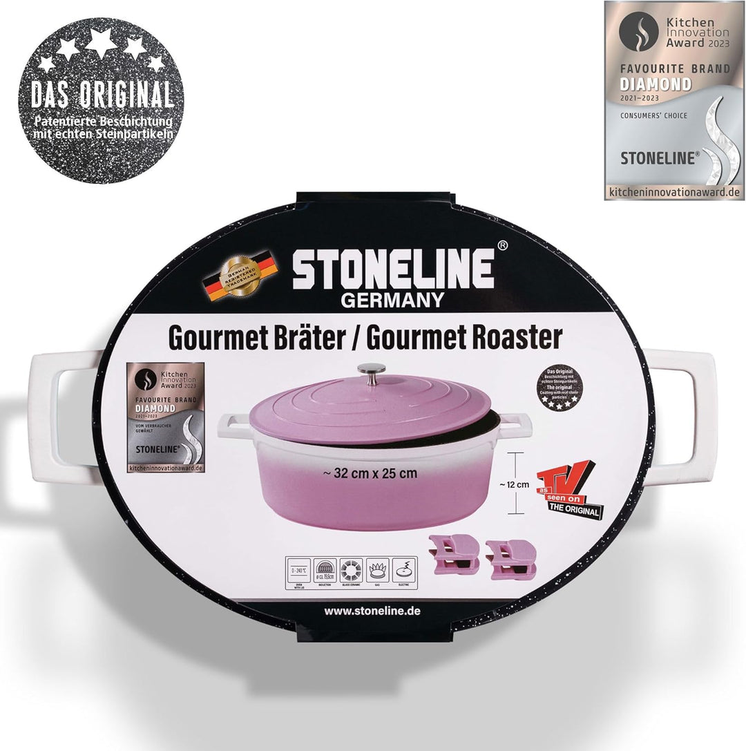 STONELINE Cocotte Bräter mit Deckel Induktion 32 cm, 6,6 L, Aluguss Topf beschichtet mit echten Stei