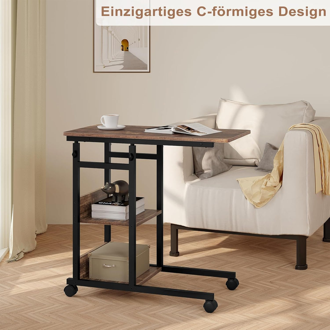 WOLTU Beistelltisch Couchtisch Sofatisch Wohnzimmertisch Laptoptisch Betttisch, C-förmig höhenverste