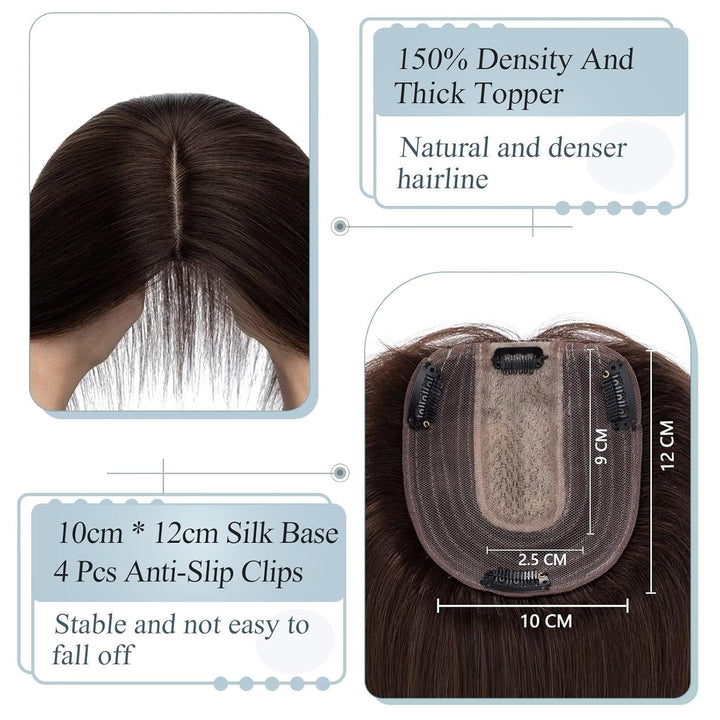 TESS Hair Topper Echthaar Braun, 10x12cm Basis Toupet Damen #2 Dunkelbraun Haartopper Echthaar 40g 3
