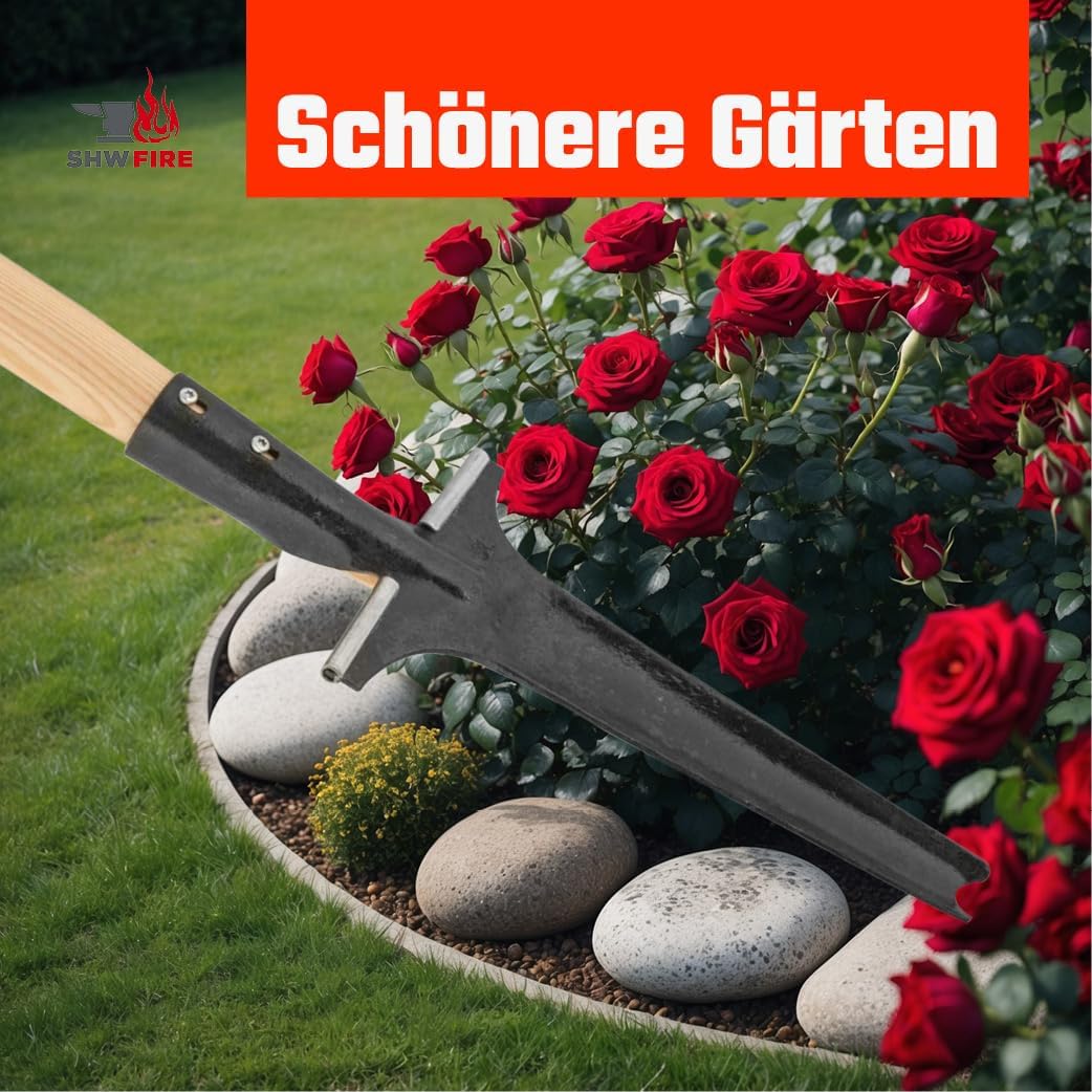 SHW-FIRE Profi-Unkrautstecher mit 105cm Eschenholzstiel - Handgeschmiedet mit praktischem Tritt