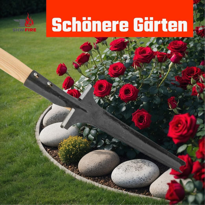 SHW-FIRE Profi-Unkrautstecher mit 105cm Eschenholzstiel - Handgeschmiedet mit praktischem Tritt