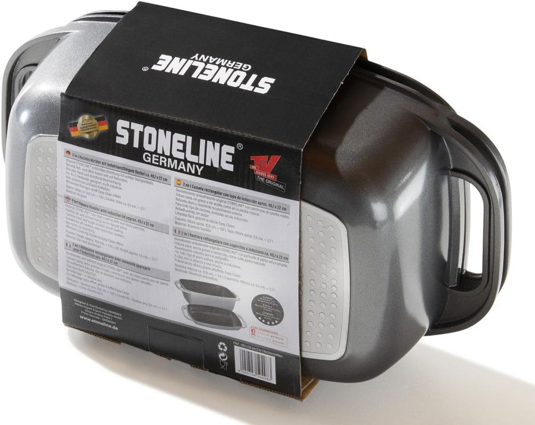 STONELINE Bräter Induktion 43 x 26 cm, 7,8 L, Bräter mit Deckel backofengeeignet, Deckel als Auflauf
