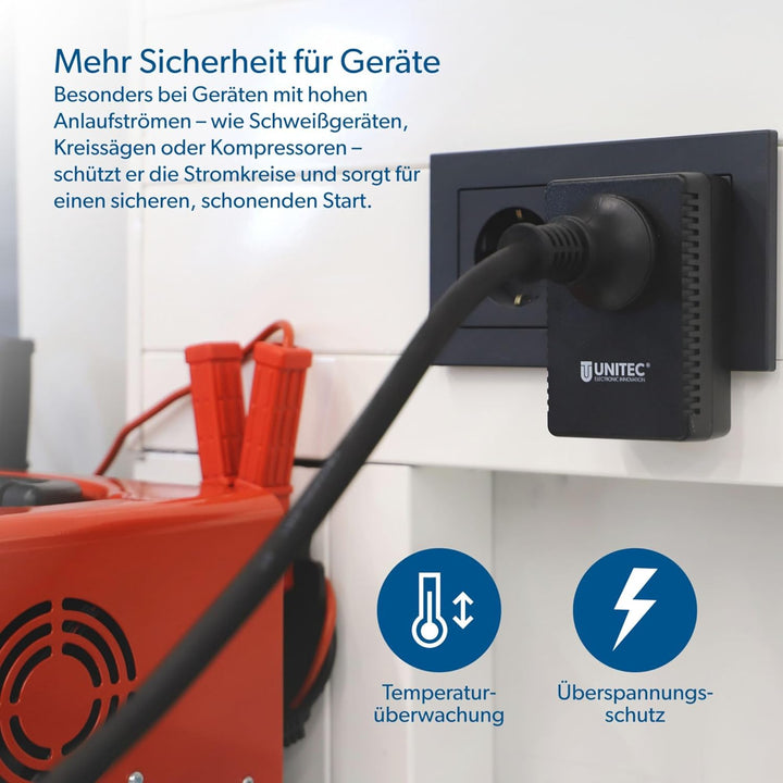 UNITEC Anlaufstrombegrenzer und Einschaltstrombegrenzer (230V ~/ 16A, Zwischenstecker, Strombegrenze