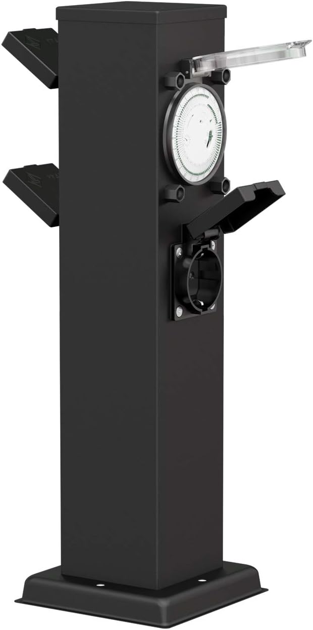 ledscom.de Garten-Steckdosen-Säule Polly mit Erdspiess und 2m Kabel für aussen, 3-Fach mit Timer/Zei